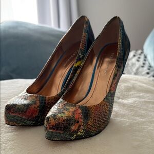 BCBG Multicolor Snakeskin Heels